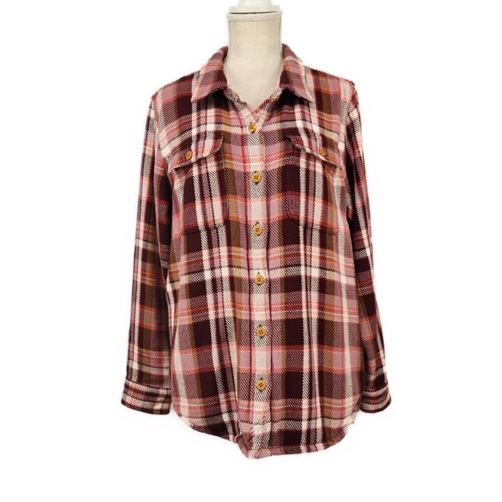 L.L. Bean Women's 912 Overshirt Plaid Shacket Women's L Purple  Button Up Shirt